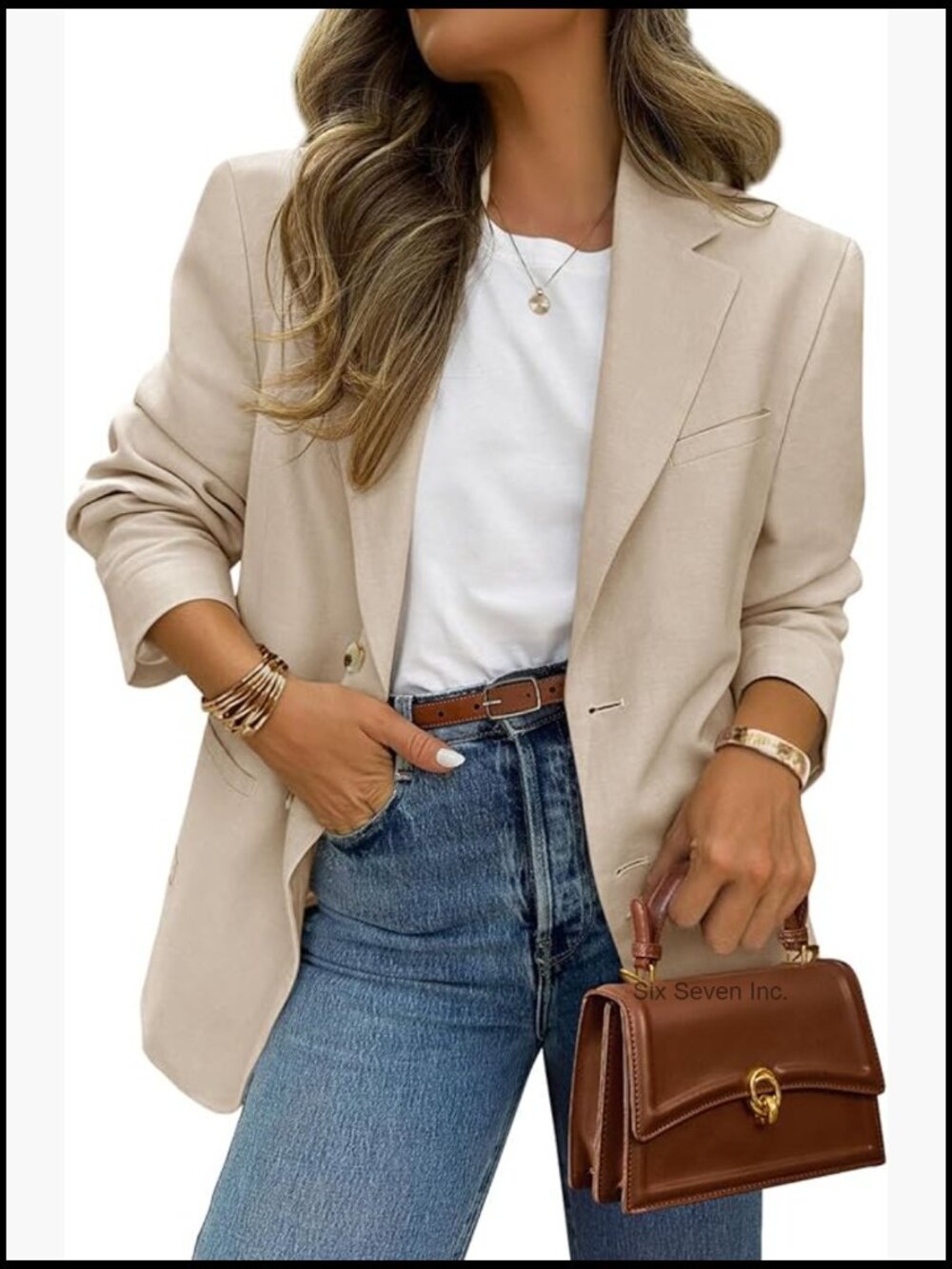 Polyester Blazer with Pockets, Notch Lapel, Business Casual